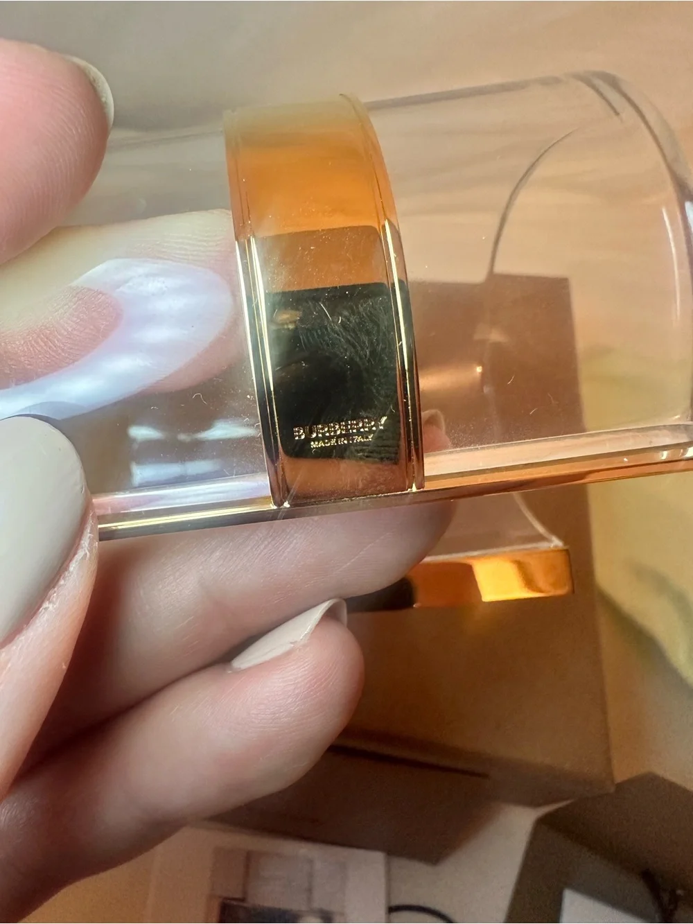 NWT Burberry Clear Acrylic Cuff with Gold Band